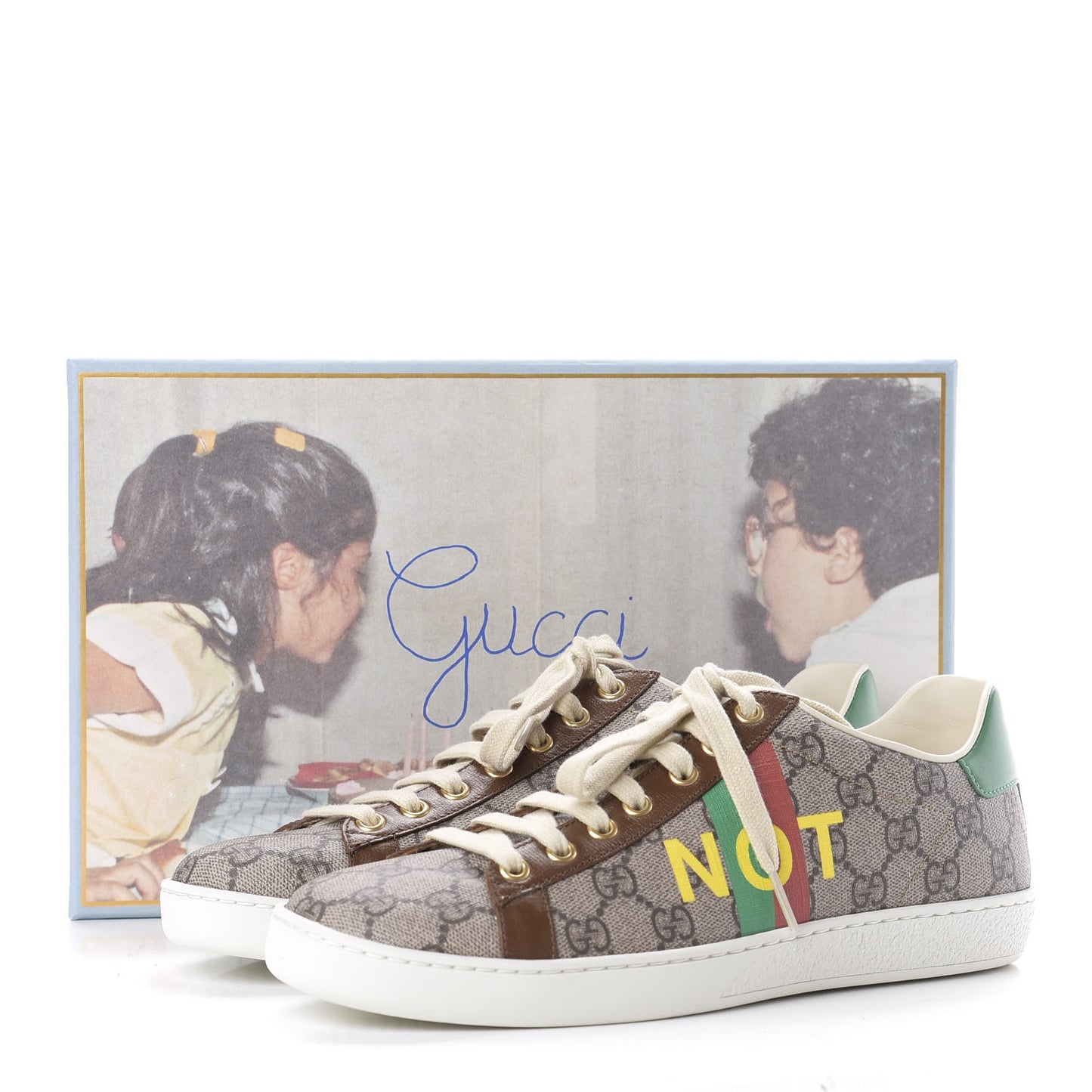 GG Supreme Monogram Fake/Not Womens Ace Sneakers 39 Beige New Shamarock Brown Sugar