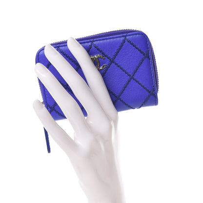 Chanel Calfskin Stitched Fancy CC Zip Coin Purse Blue 2 of 8