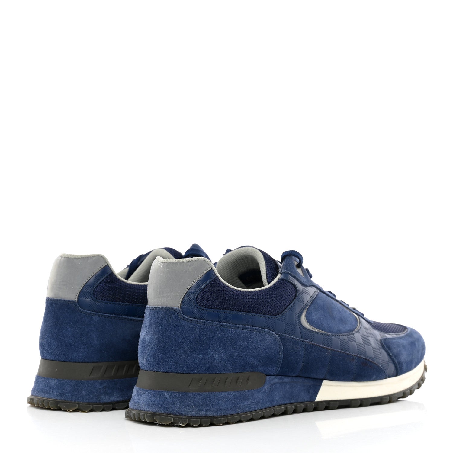 Louis Vuitton Calfskin Suede Damier Run Away Sneakers 10 Blue 4 of 18