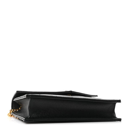 Saint Laurent Grain De Poudre Matelasse Chevron Monogram Envelope Chain Wallet Black 4 of 10