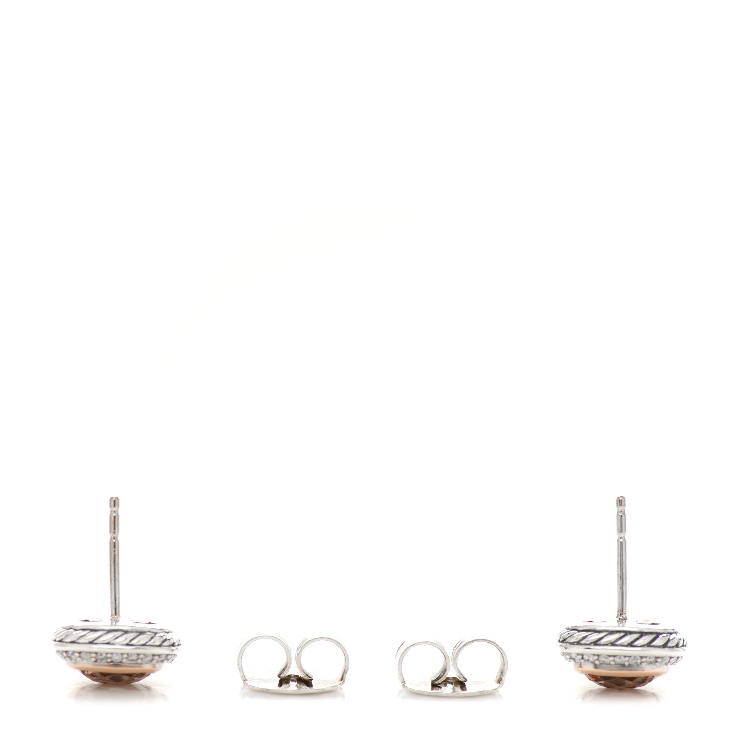 David Yurman Sterling Silver 18K Rose Gold Diamond Morganite 7mm Petite Albion Earrings 3 of 5