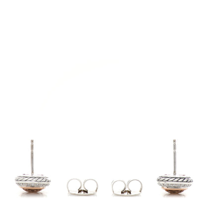 David Yurman Sterling Silver 18K Rose Gold Diamond Morganite 7mm Petite Albion Earrings 3 of 5