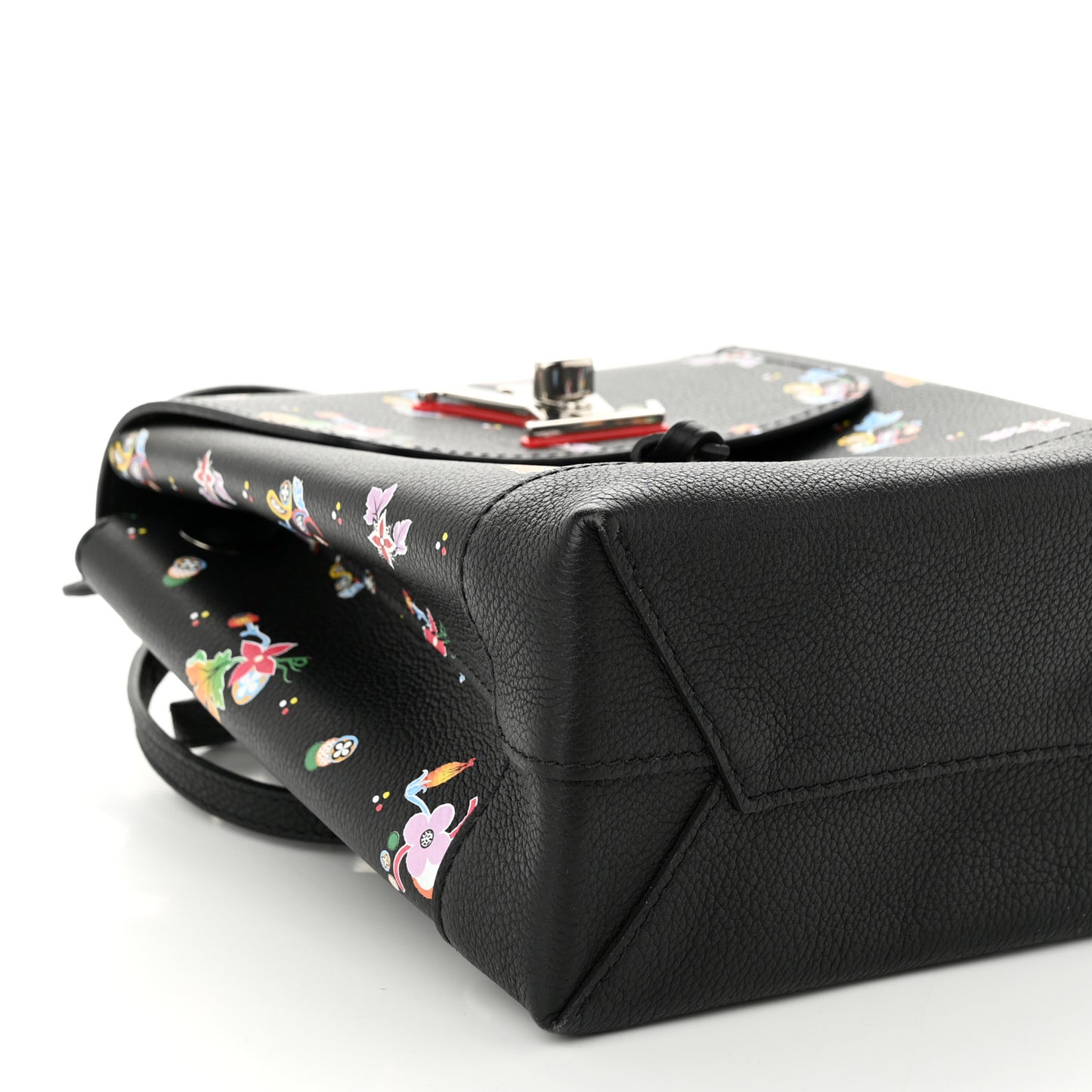 Calfskin Flower Lockme Mini Backpack Black Multicolor