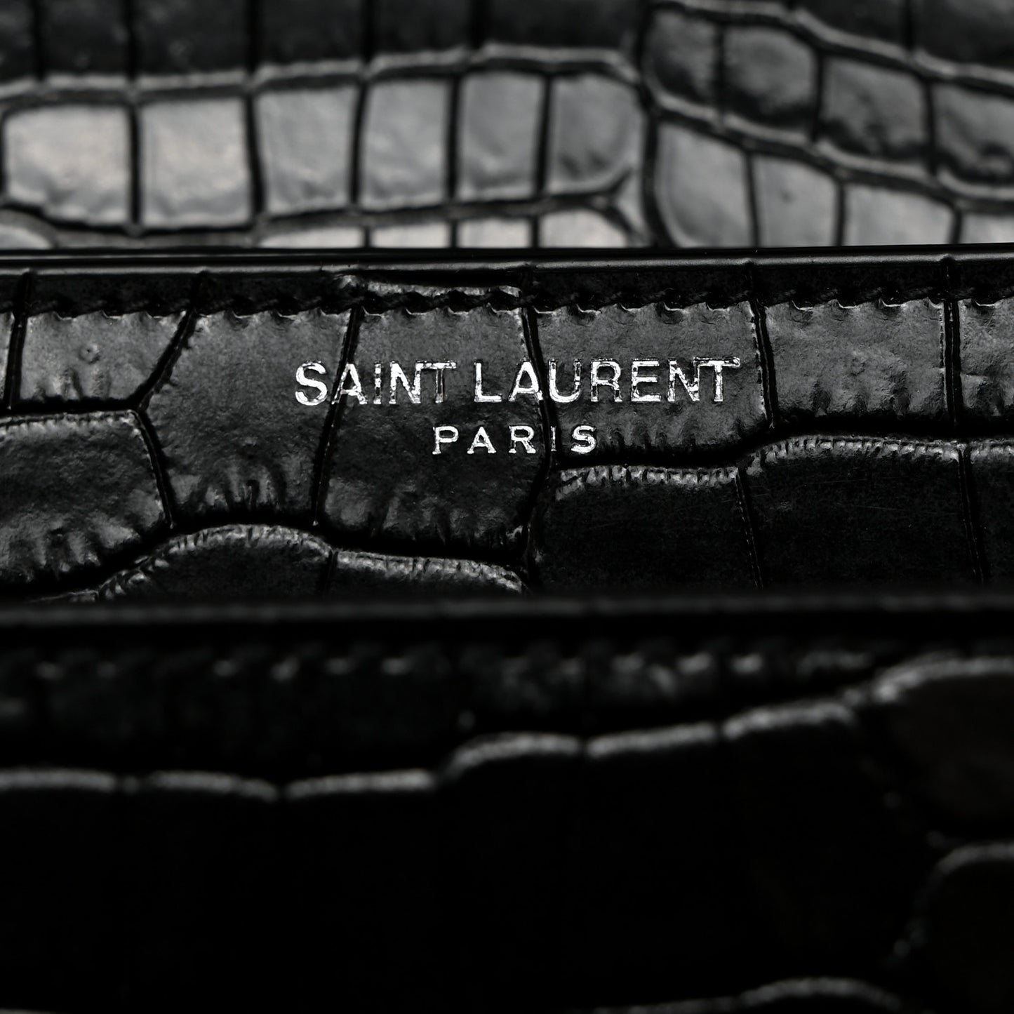 Calfskin Crocodile Embossed Medium Monogram Sunset Black