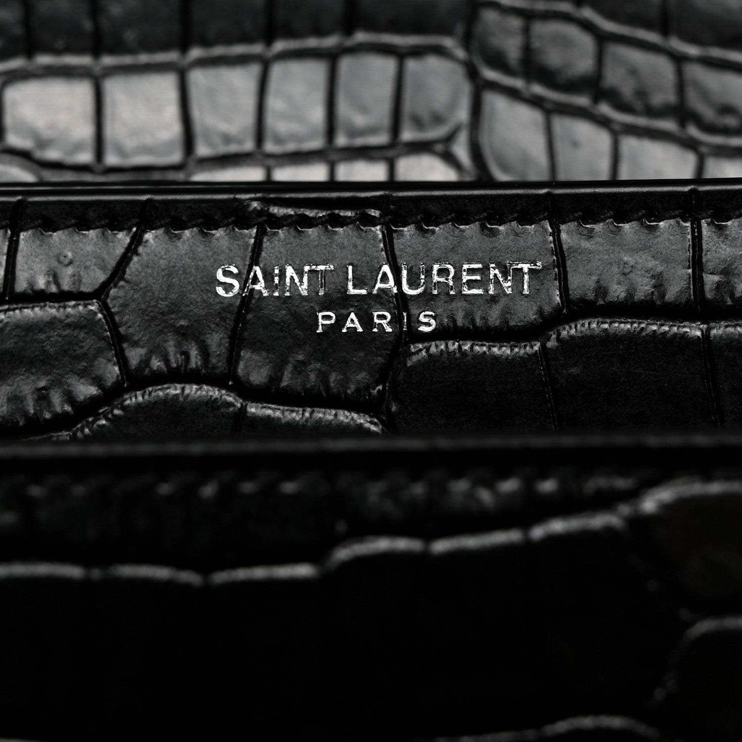 Saint Laurent Calfskin Crocodile Embossed Medium Monogram Sunset Black 5 of 12