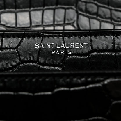 Saint Laurent Calfskin Crocodile Embossed Medium Monogram Sunset Black 5 of 12