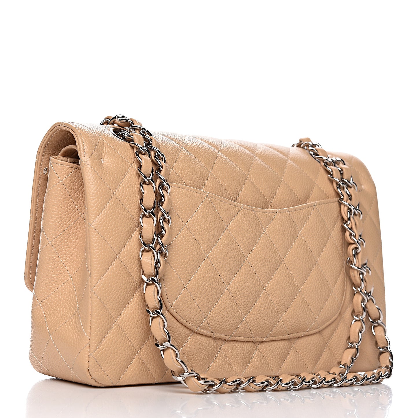 Caviar Quilted Medium Double Flap Beige