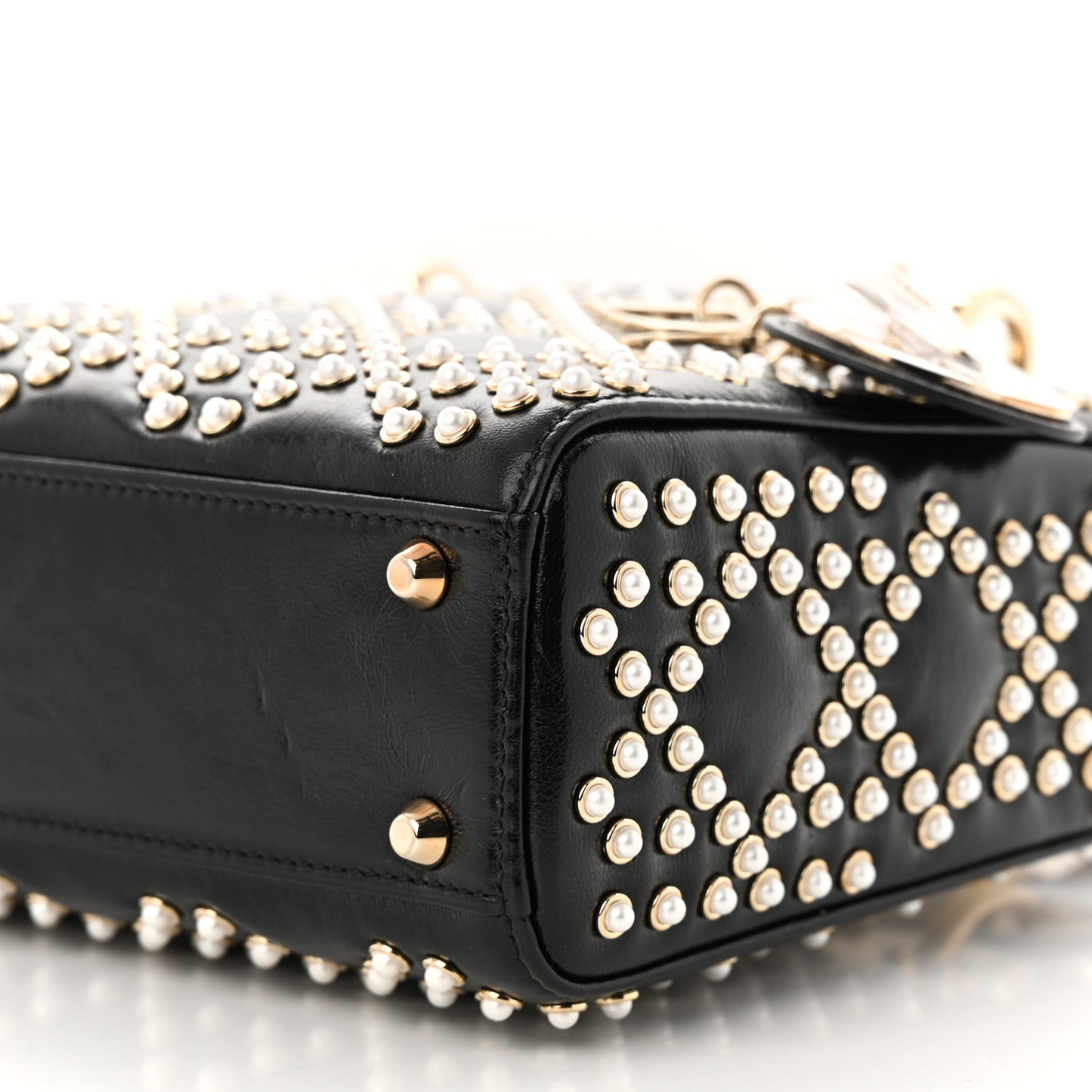 Crinkle Effect Lambskin Pearl Cannage Mini Lady Dior Black