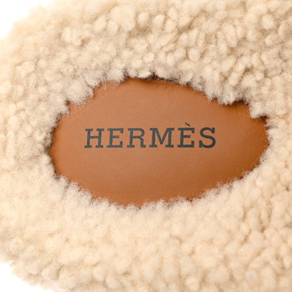 Hermes Suede Goatskin Woolskin Womens Chypre Sandals 39 Brun Fume Ecru 7 of 9