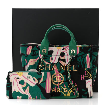 Chanel Velvet Calfskin Beaded Small Deauville Tote Pink Green Black 12 of 12