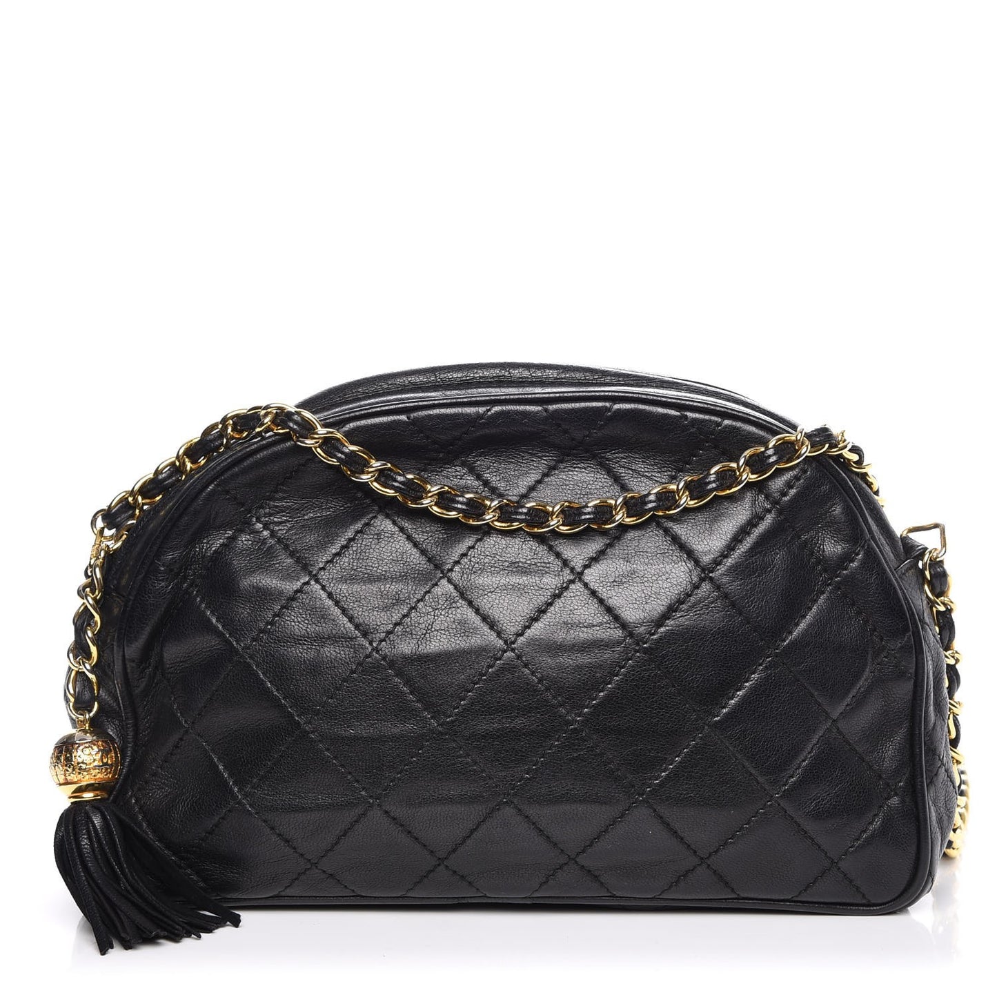 Lambskin Quilted Tassel Camera Case Black