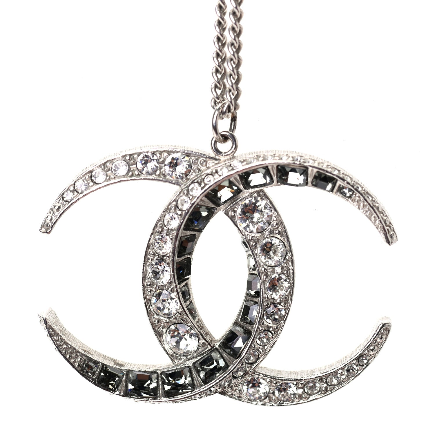 Chanel Baguette Crystal Moon CC Necklace Silver 4 of 5