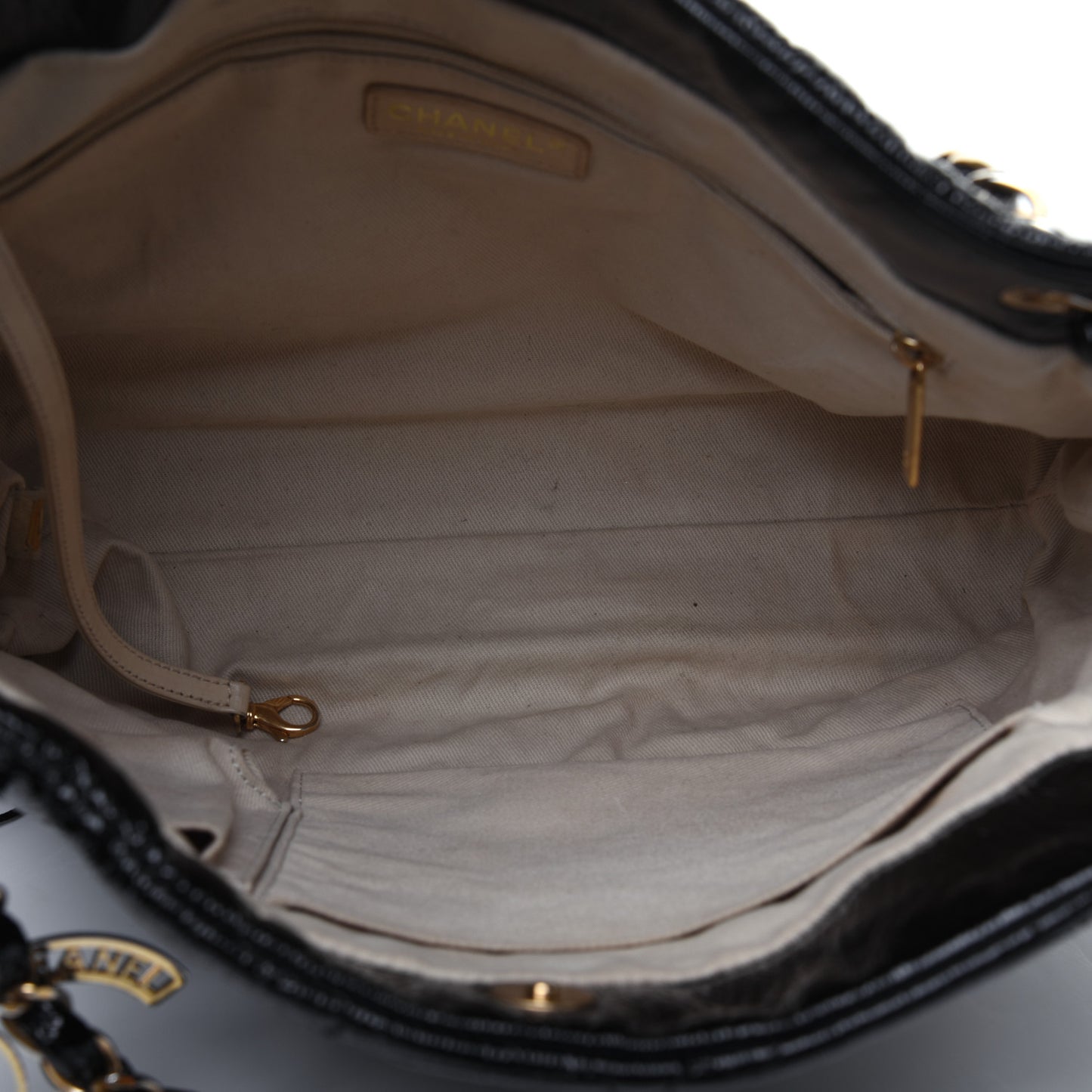 Crackled Patent Puzzle Tote Black