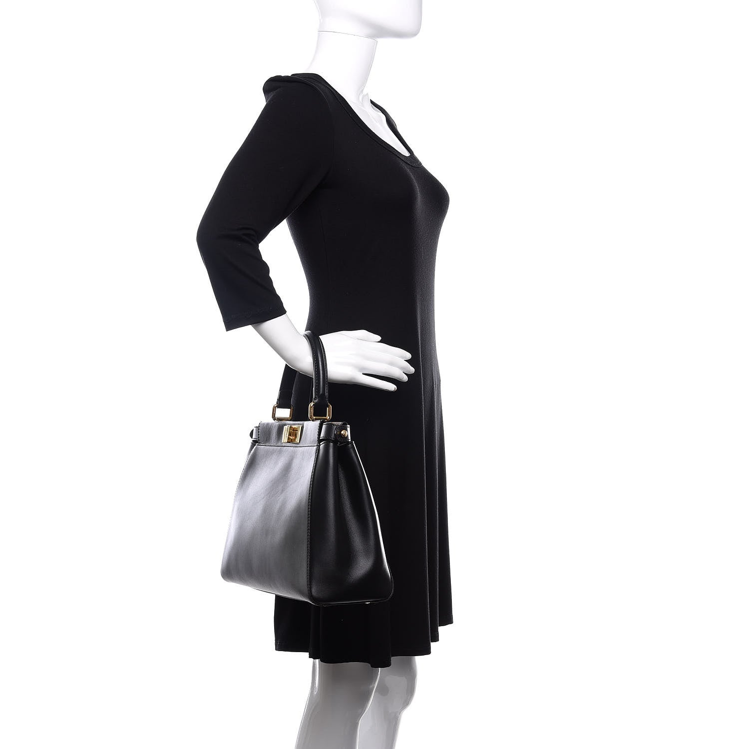 Fendi Vitello Morgan Fabric Jacquard Pequin Medium Peekaboo Iconic Satchel Black Tobacco 2 of 12