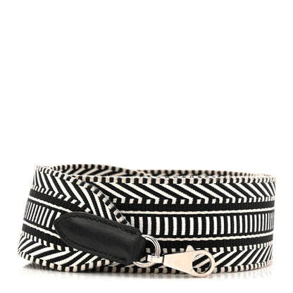 Hermes Toile Swift 50mm Sangle Cavale Shoulder Strap Black Ecru 1 of 5