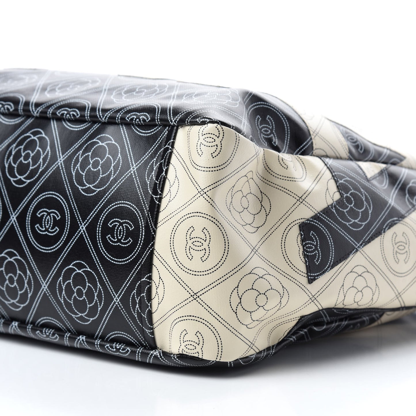 Coated Canvas Camellia Medium Shopping Tote Black Beige