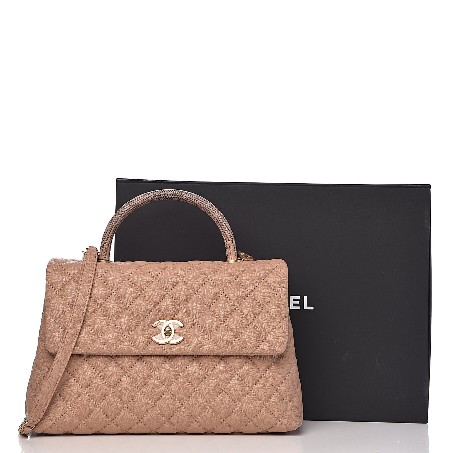 Caviar Lizard Quilted Medium Coco Handle Flap Light Beige