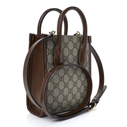 Gucci GG Supreme Monogram Azalea Calfskin Mini Retro Interlocking G Tote Bag Beige Ebony Brown Sugar 3 of 11