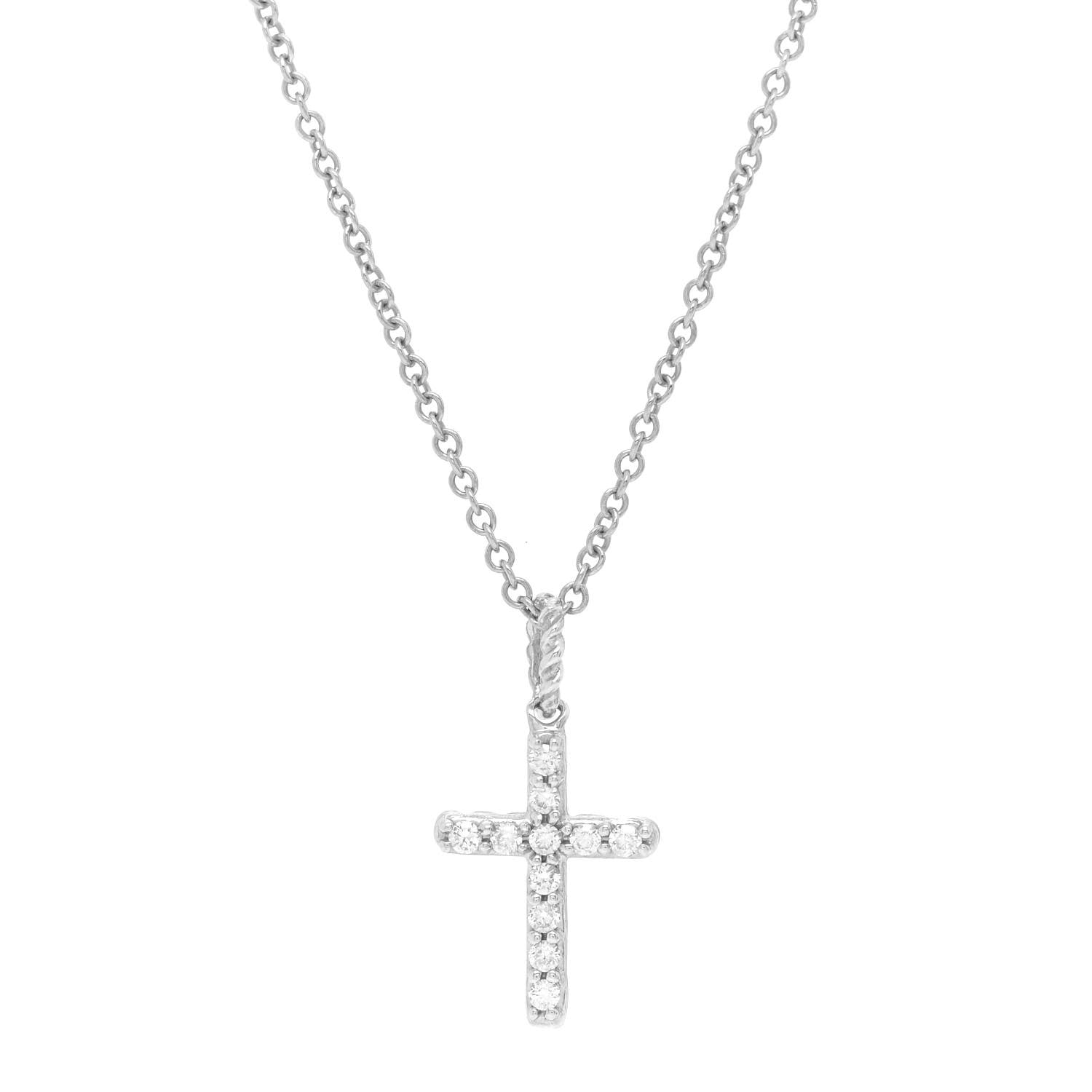 David Yurman 18K White Gold Diamond Cable Collectibles Cross Necklace 4 of 6