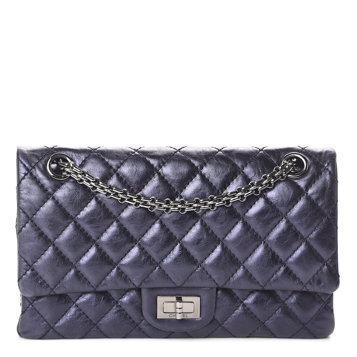Metallic Aged Calfskin 2.55 Reissue 225 Flap Dark Navy Blue