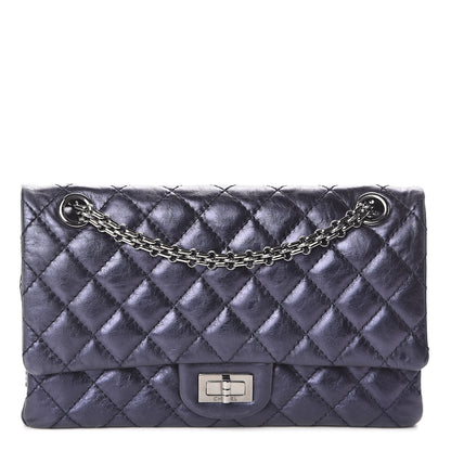 Chanel Metallic Aged Calfskin 2.55 Reissue 225 Flap Dark Navy Blue 1 of 10