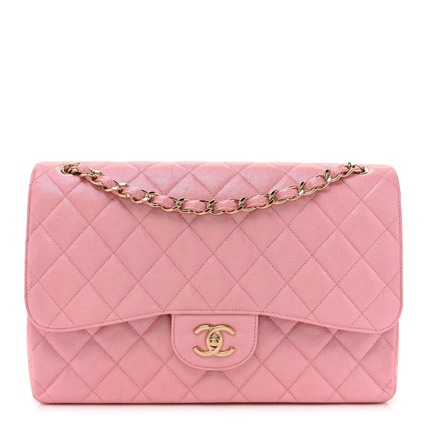 Iridescent Caviar Quilted Jumbo Double Flap Rose Pink