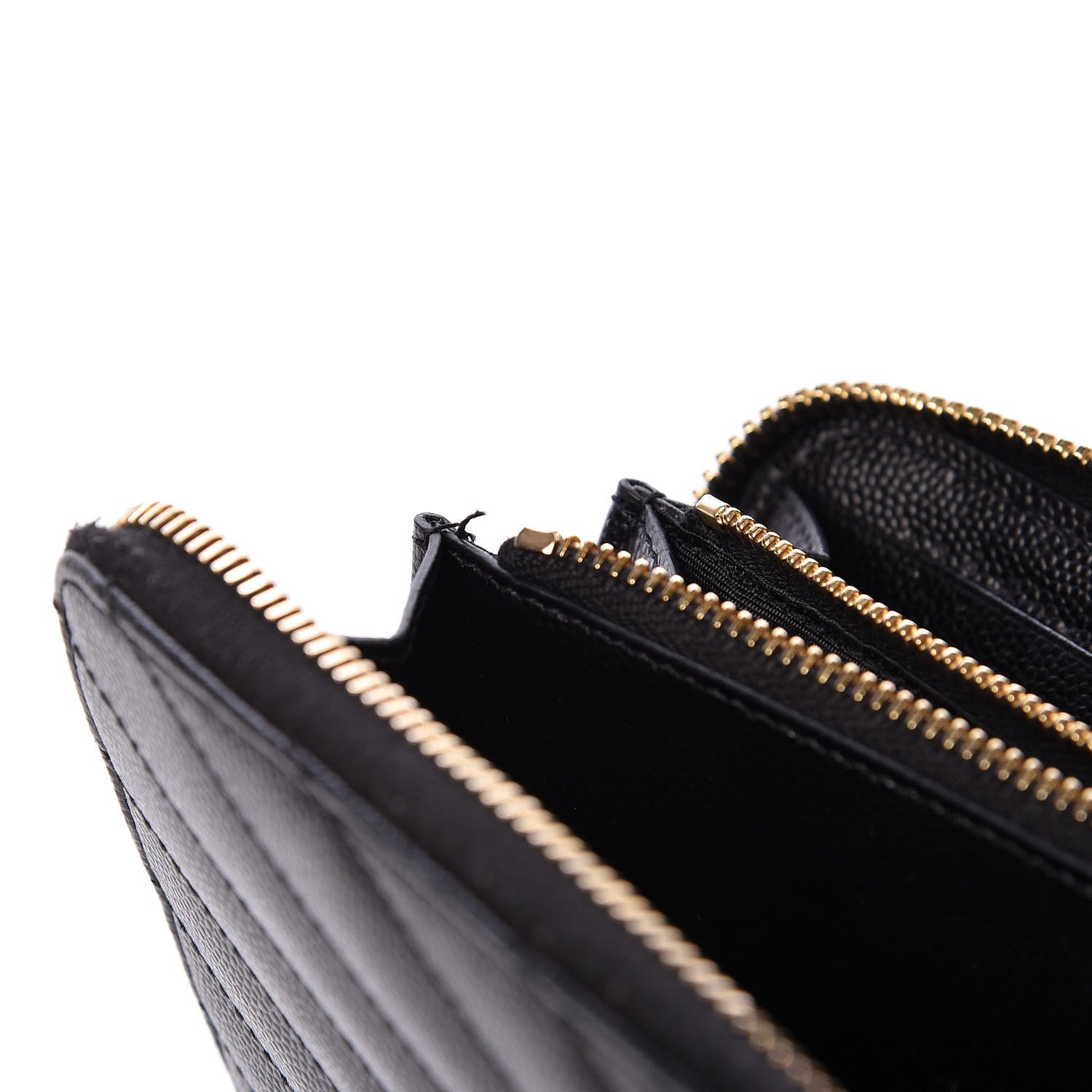 Saint Laurent Grain De Poudre Matelasse Chevron Monogram Zip Around Wallet Black 9 of 11