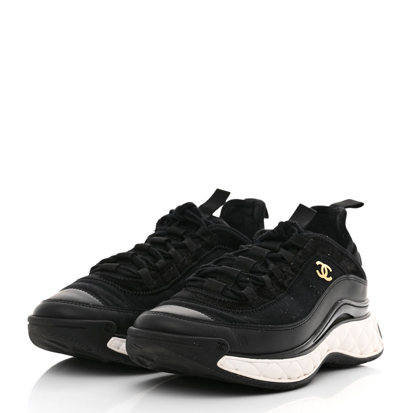 Velvet Calfskin Mixed Fibers CC Sneakers 40 Black