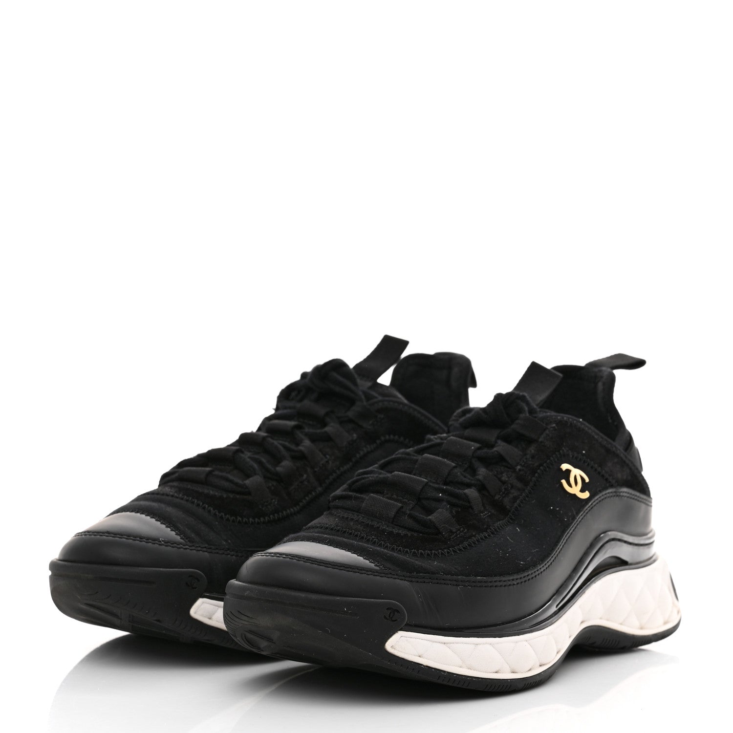 Chanel Velvet Calfskin Mixed Fibers CC Sneakers 40 Black 3 of 10