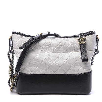 Chanel Aged Calfskin Quilted Medium Gabrielle Hobo Black White 1 of 9