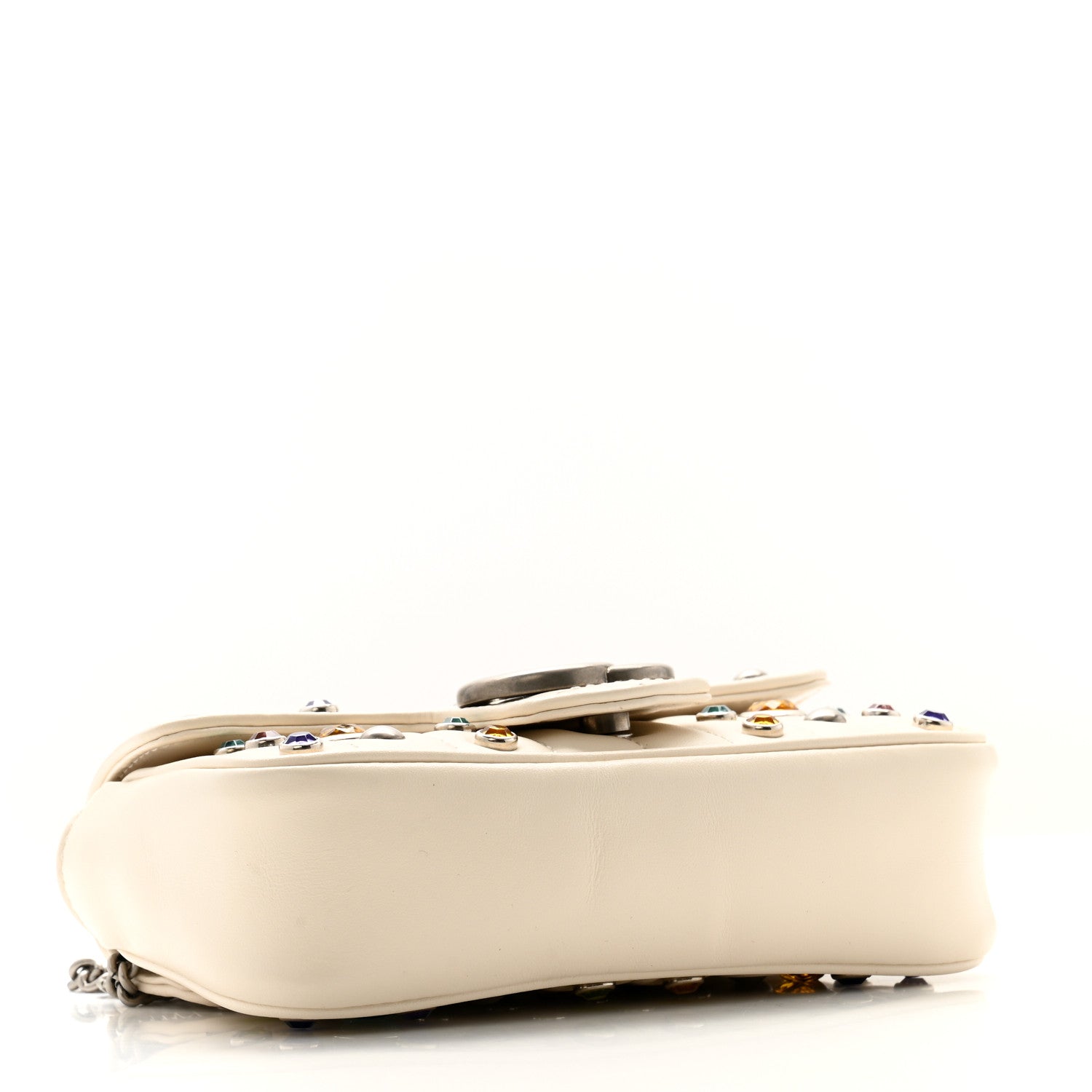 Gucci Calfskin Crystal Matelasse Aria Super Mini GG Marmont Shoulder Bag Mystic White Multicolor 4 of 11