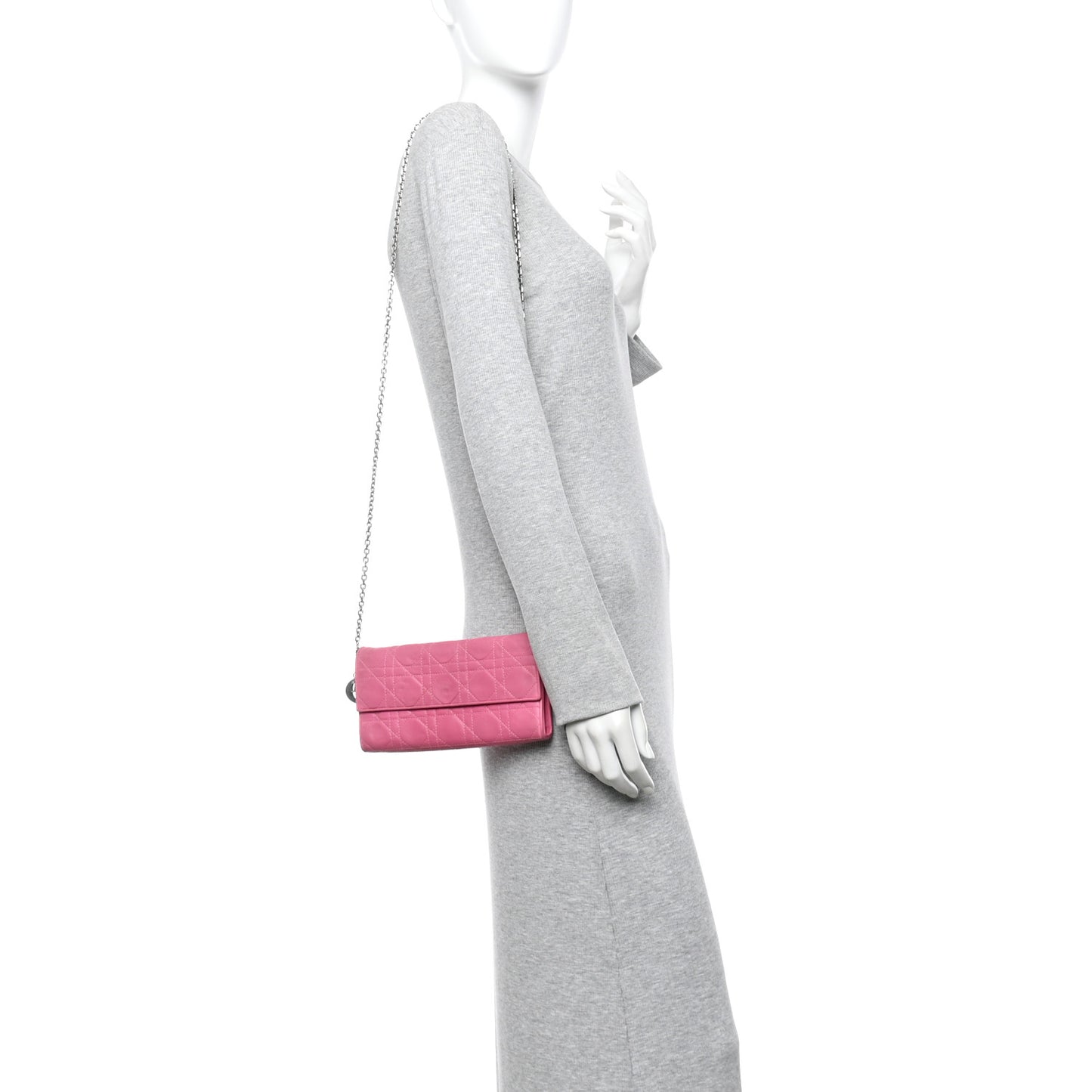 Lambskin Cannage Lady Dior Rendezvous Wallet On Chain Fuchsia