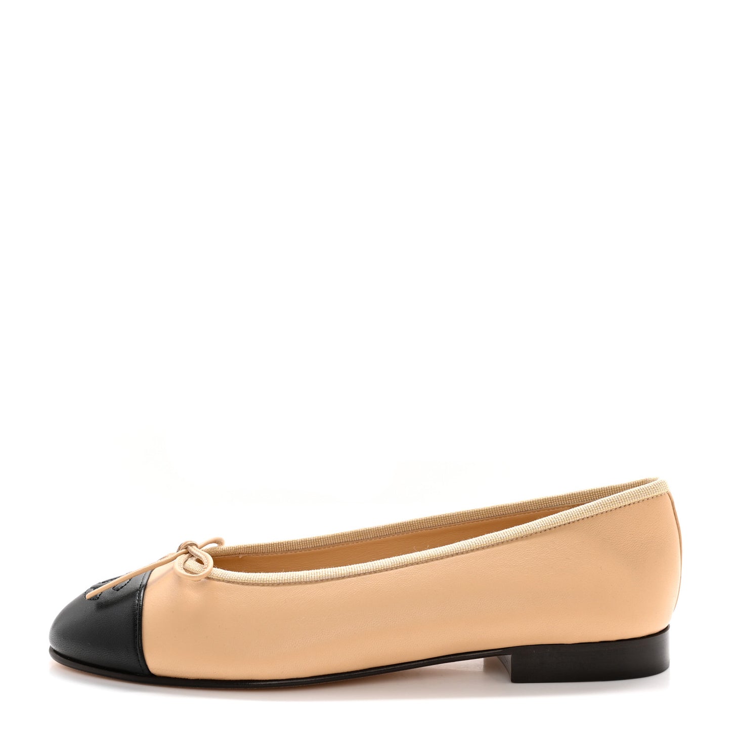 Lambskin Cap Toe CC Ballerina Flats 36.5 Beige Black