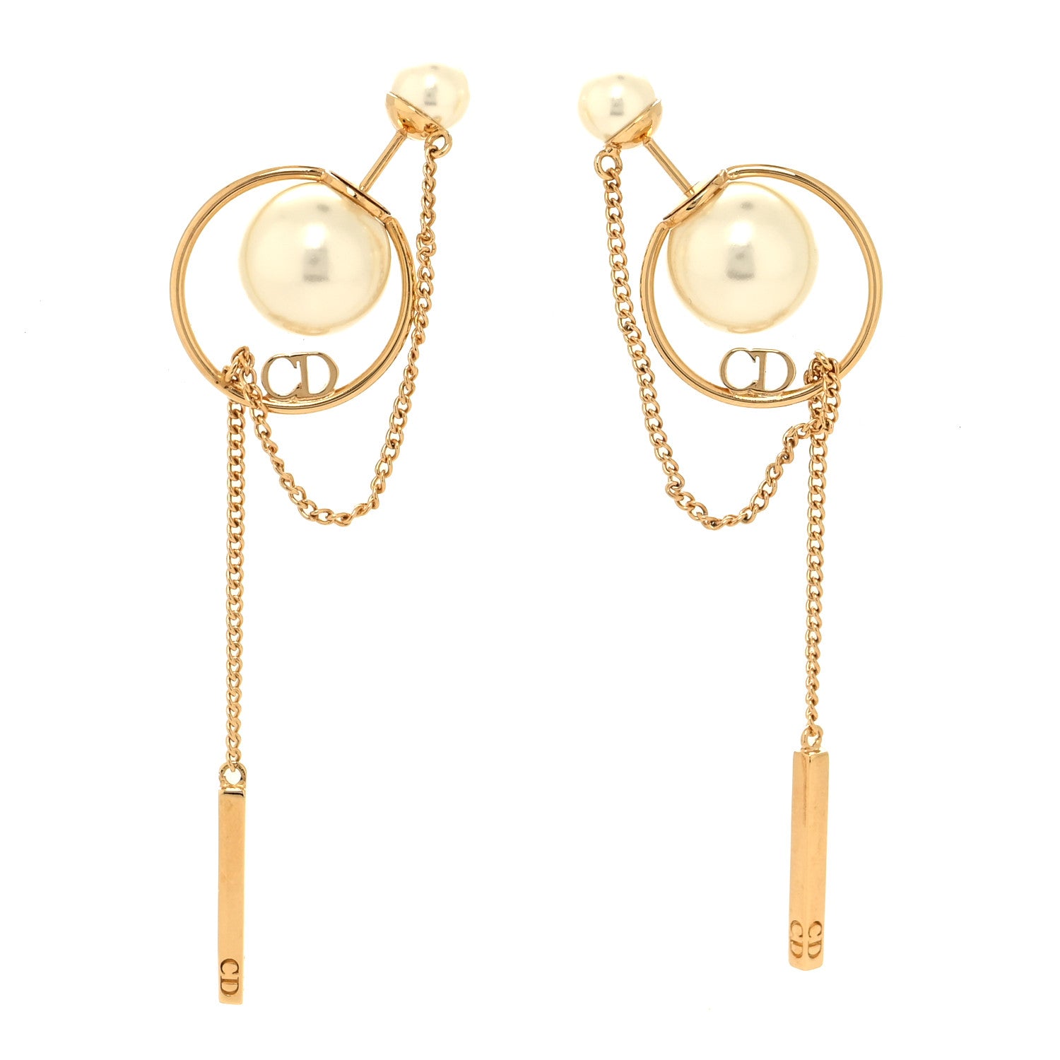 Christian Dior Pearl Tribales Dangle Chain Earrings Gold 1 of 4