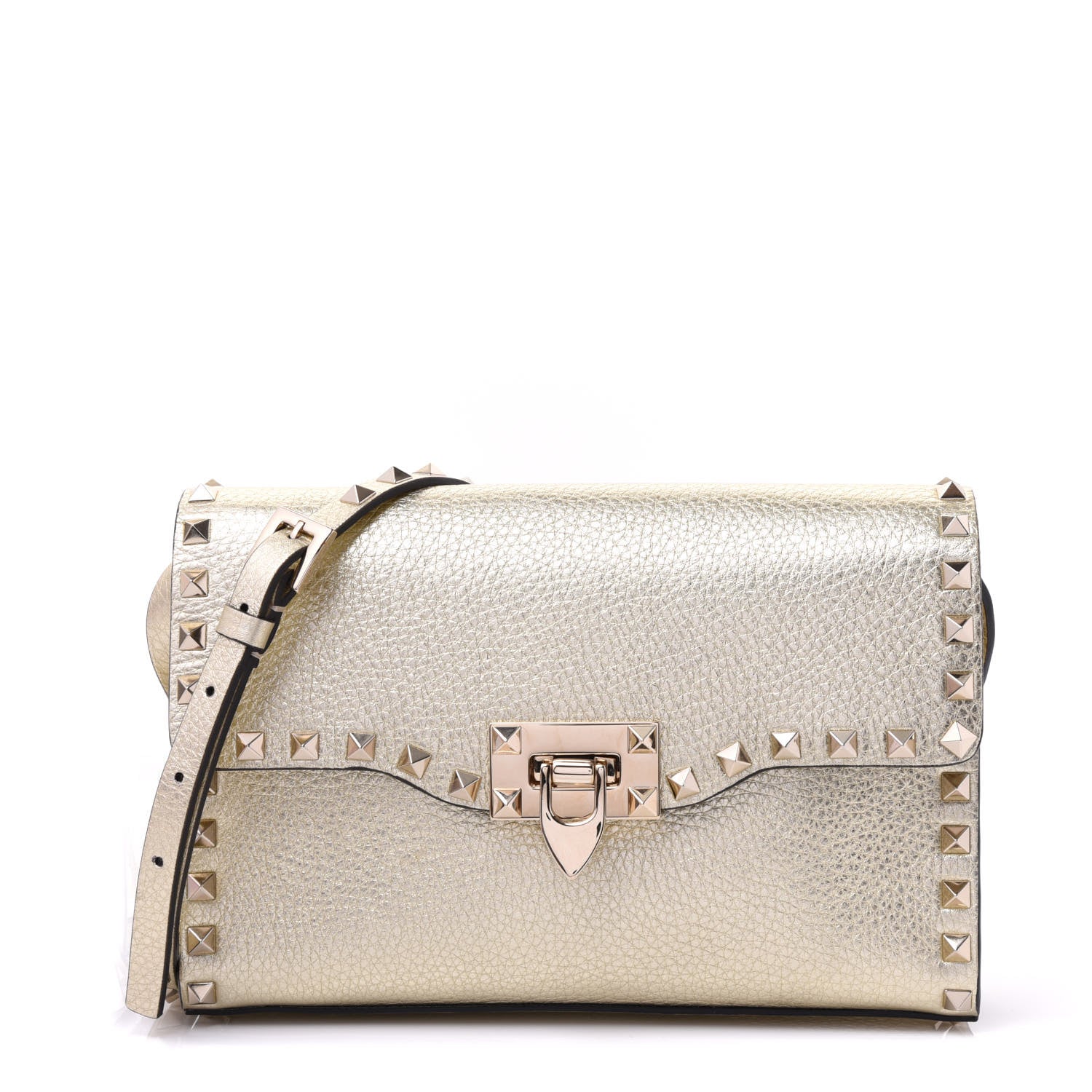 Valentino Garavani Metallic Pebbled Calfskin Medium Rockstud Flip Lock Crossbody Bag Platino 1 of 8