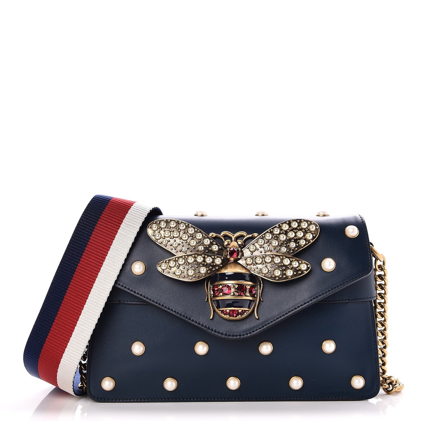 Nappa Pearl Studded Mini Queen Margaret Broadway Shoulder Bag Blue Agata