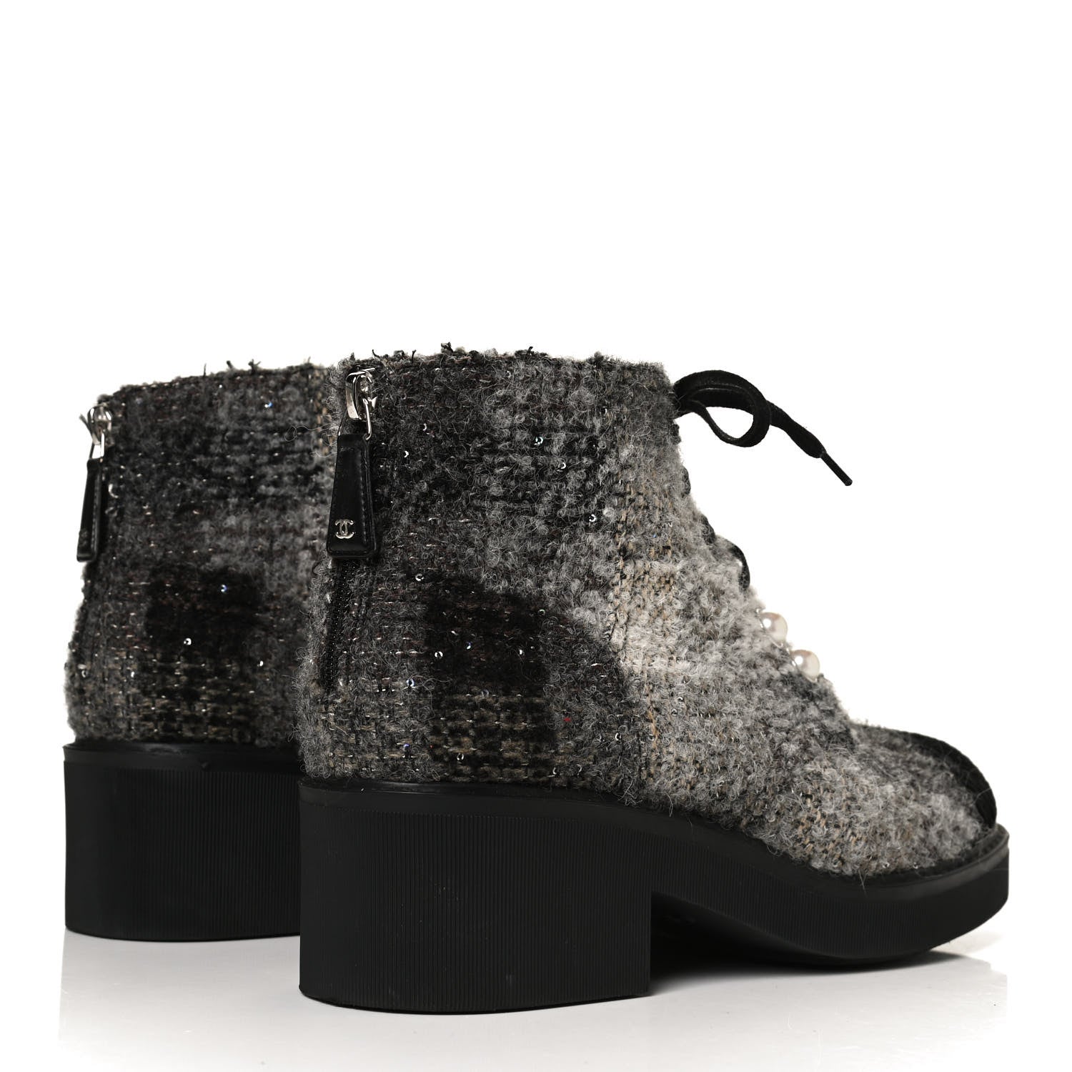 Chanel Tweed Calfskin Pearl Combat Short Boots 41.5 Multicolor 4 of 12