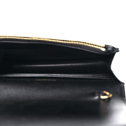 Saint Laurent Grain De Poudre Matelasse Chevron Monogram Envelope Chain Wallet Black 5 of 9