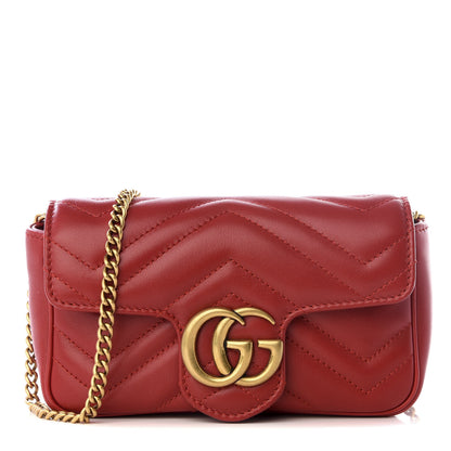 Gucci Calfskin Matelasse Super Mini GG Marmont Shoulder Bag Hibiscus Red 1 of 8