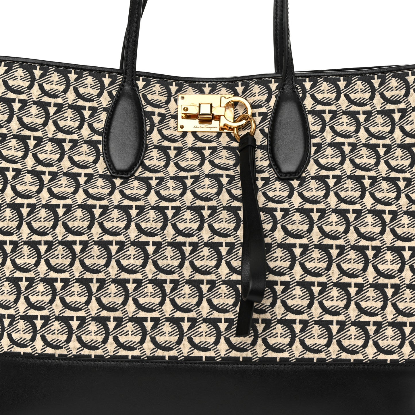 Canvas Calfskin Large The Studio Tote Beige Black