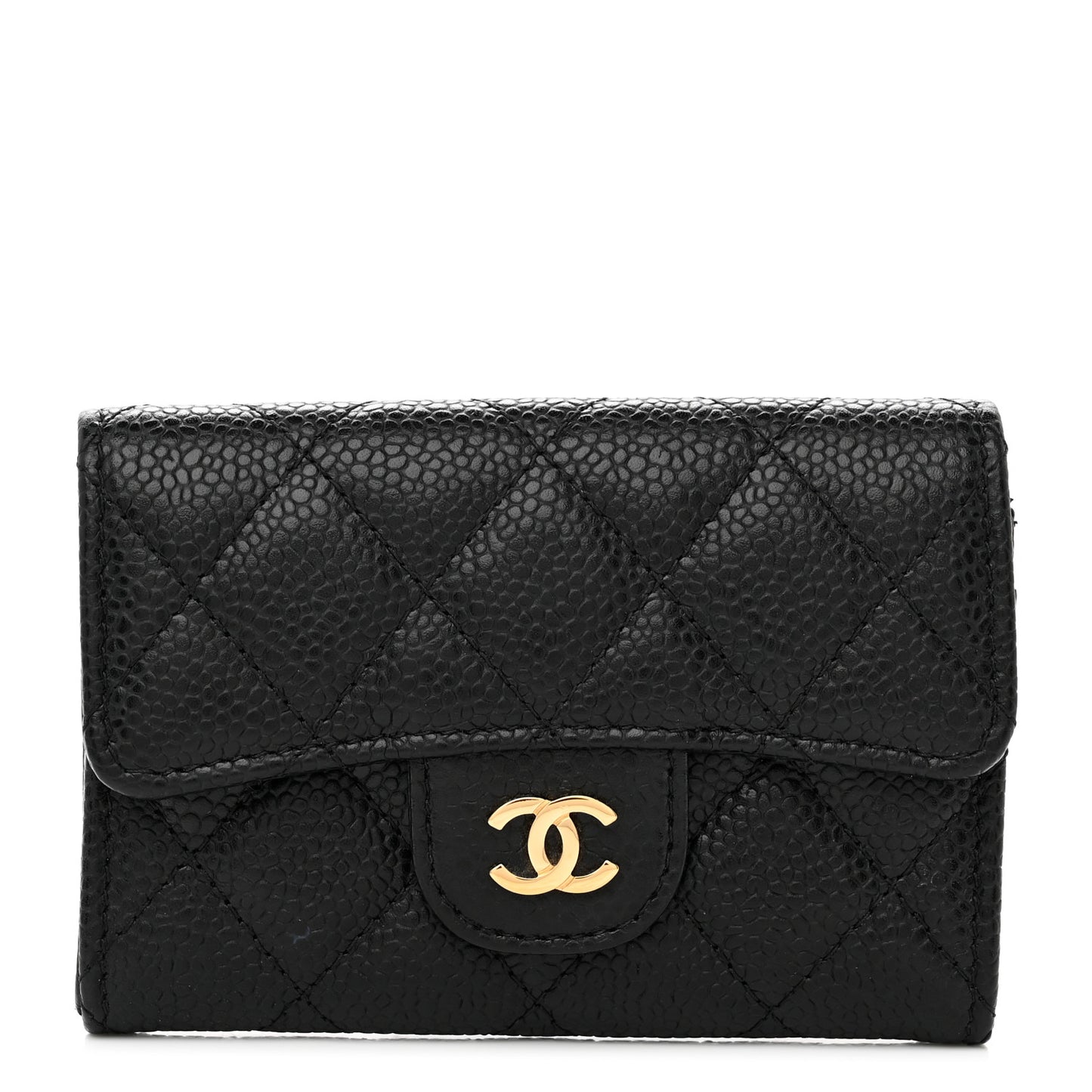 Caviar Quilted Flap Card Holder Wallet Black