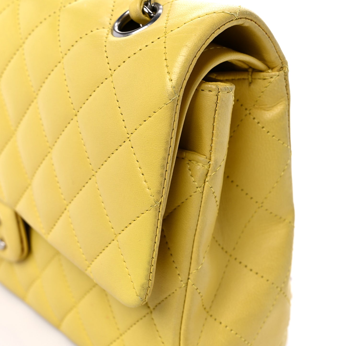 Lambskin Quilted Medium Double Flap Yellow