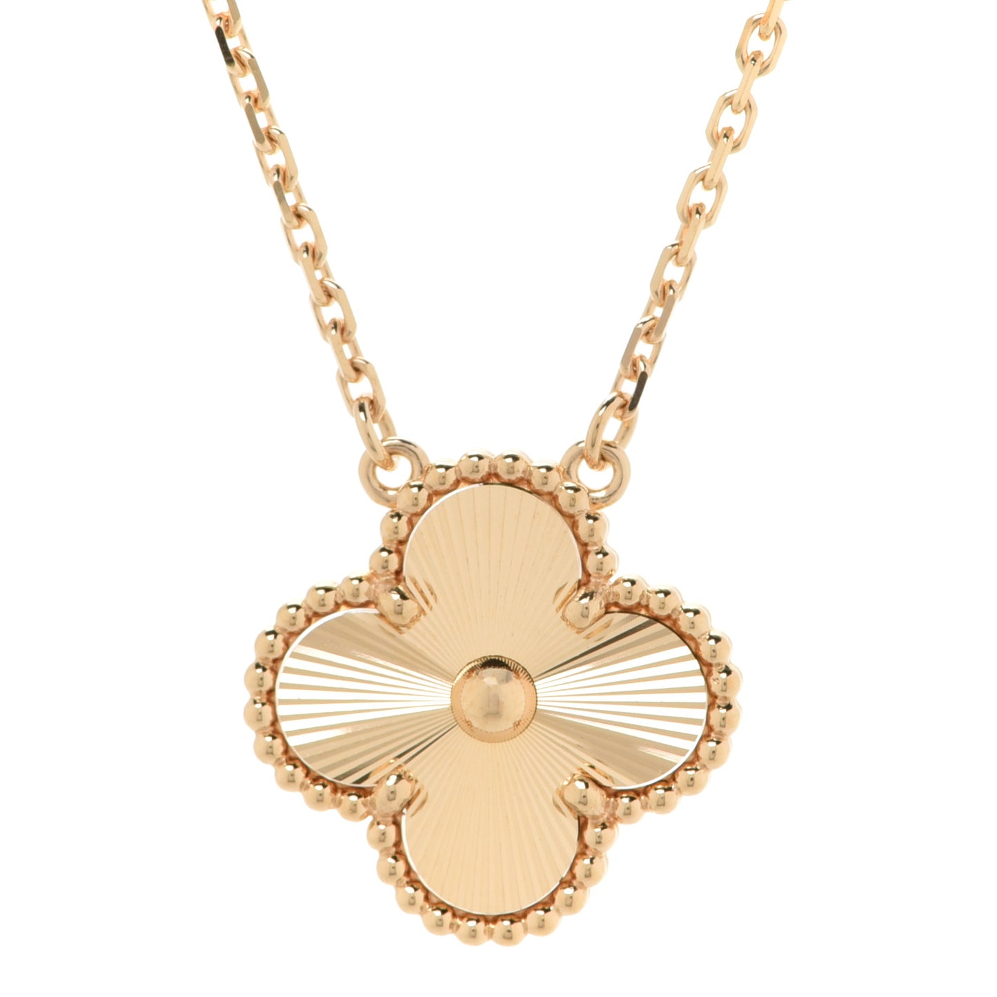 18K Yellow Gold Guilloche Vintage Alhambra Pendant Necklace