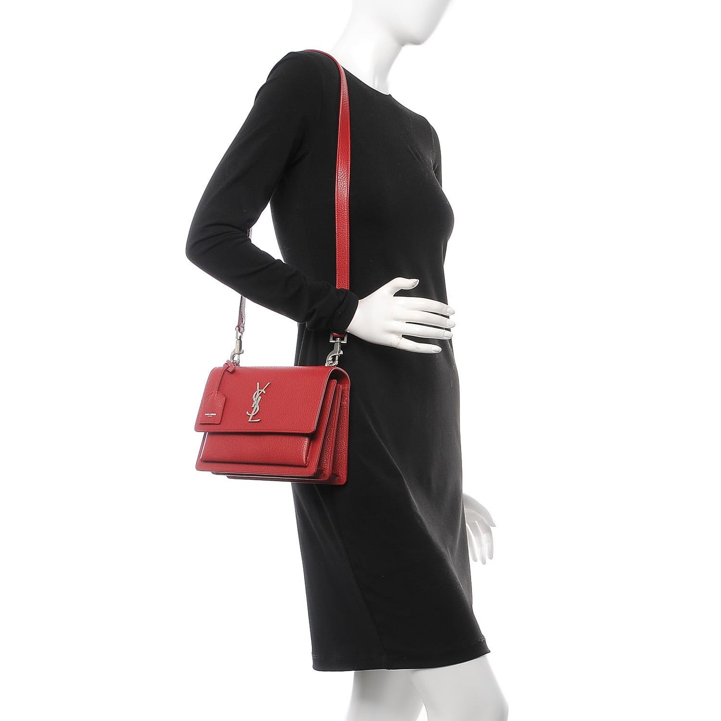 Grained Calfskin Medium Monogram Sunset Satchel Red