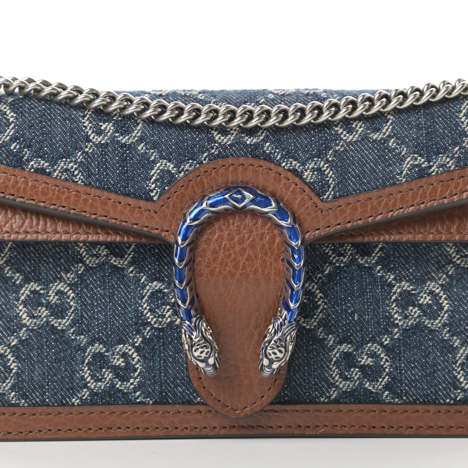 Gucci New Denim GG Monogram Dollar Calfskin Enamel Super Mini Dionysus Shoulder Bag Blue Tea Cuir Epilog Electric Blue 7 of 10