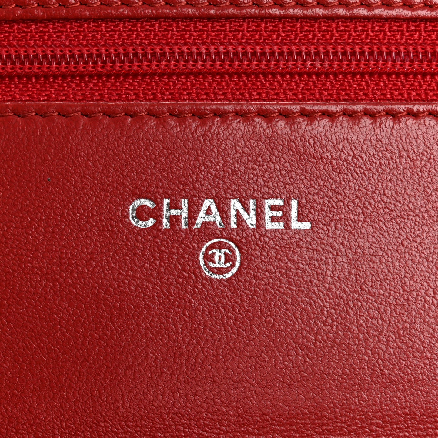 Lambskin Camellia Embossed Wallet on Chain WOC Red