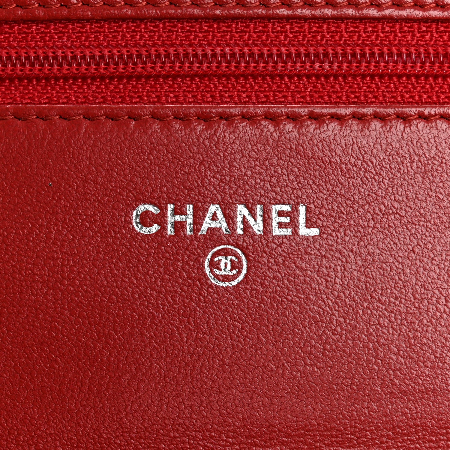 Chanel Lambskin Camellia Embossed Wallet on Chain WOC Red 6 of 14