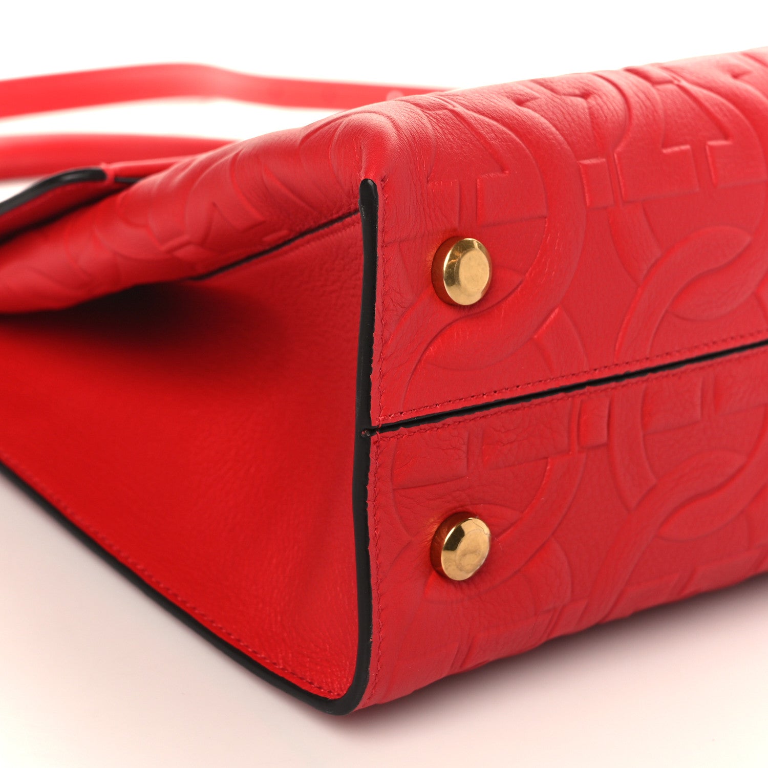 Salvatore Ferragamo Calfskin Gancini Embossed Trifolio Top Handle Bag Lipstick 7 of 8