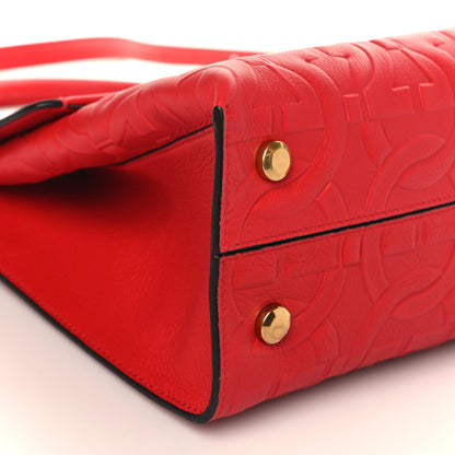 Salvatore Ferragamo Calfskin Gancini Embossed Trifolio Top Handle Bag Lipstick 7 of 8