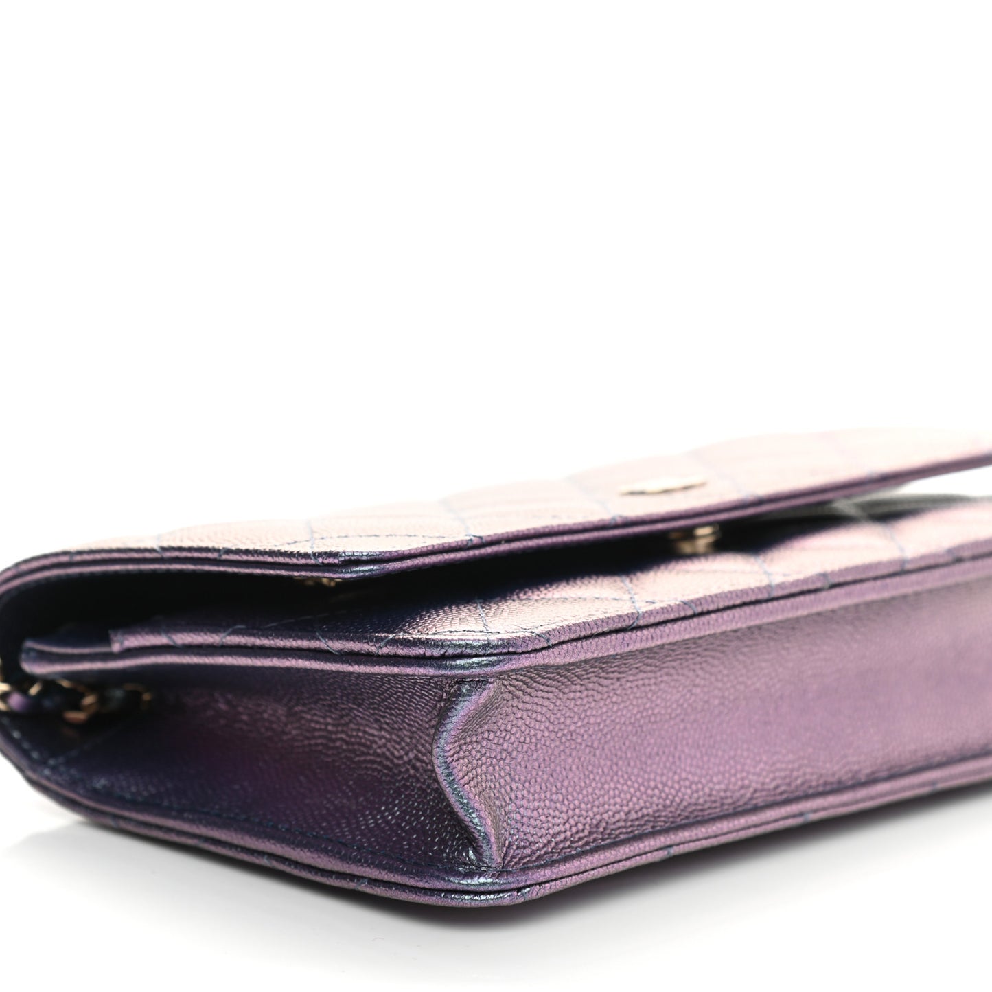 Iridescent Caviar Quilted Wallet On Chain WOC Dark Blue